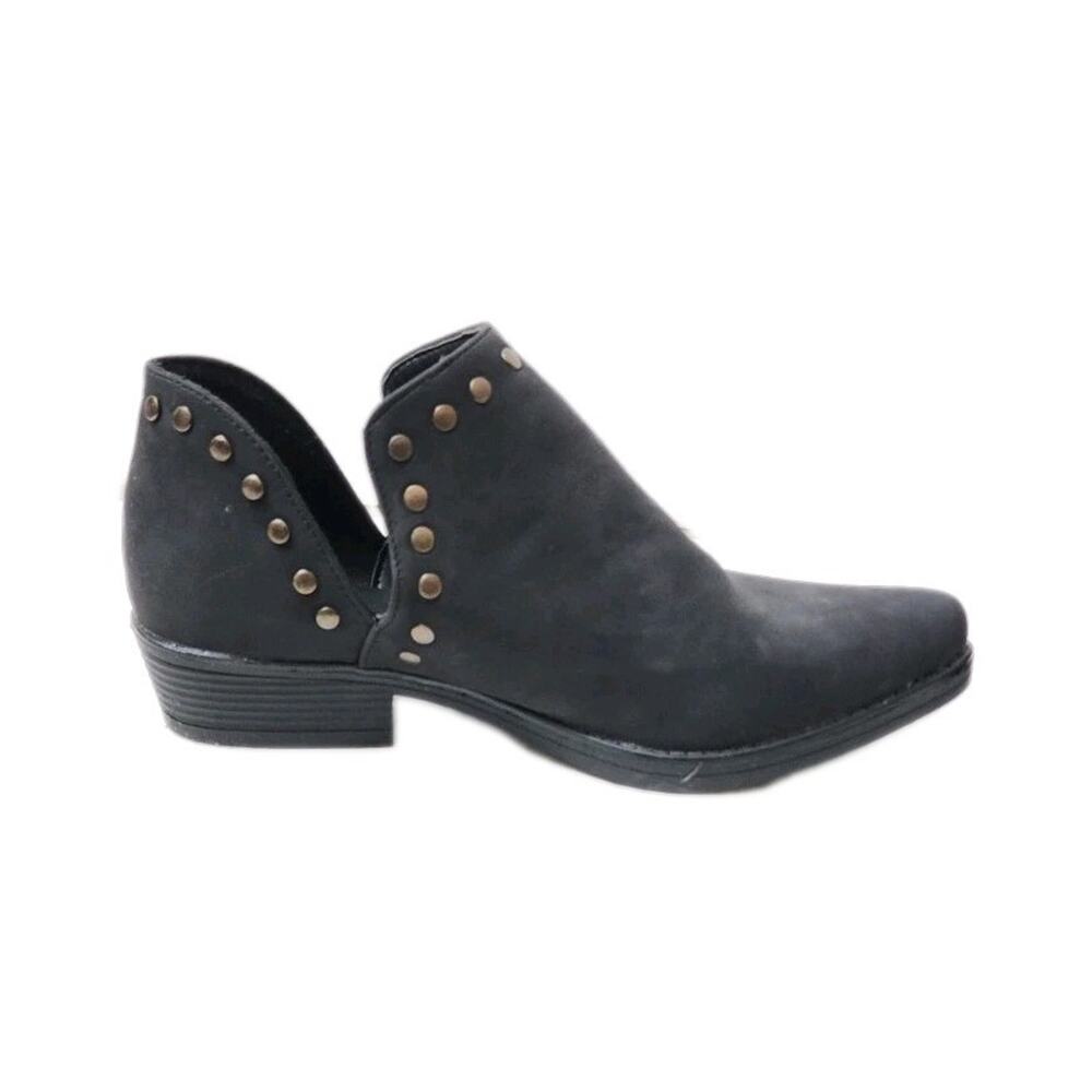 SEVEN7 Womens 7 Leather Ankle Boots ANTONIO Studded Pull On Black Gothic Witchy
